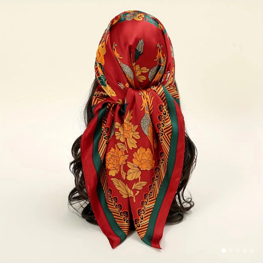 NWOT 35.4" Chinese Element Square Scarf Red Thin Breathable Satin Shawl